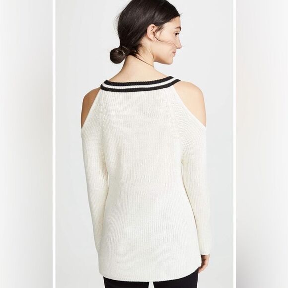 Jack BB Dakota Women's Made The Squad Cold Shoulder Striped V-Neck Sweater - Picture 5 of 5